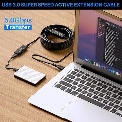 USB 3.0 Active Extension Cable 35 Feet, Long USB Type-A Male to Female Extender Cord, Built-in 2 Signal Booster Smart Chips, 5Gbps Transfer, for Printer, Xbox, Webcam, VR, Hard Drive, USB Hub and More