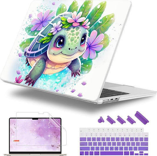 Case for MacBook Air 15 Inch 2025 2024 2023 Release M4 A3241 M3 A3114 M2 A2941, Hard Shell with Screen Protector & Keyboard Cover, Compatible with Touch ID, Tortoise