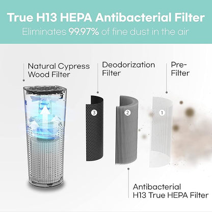 IMUNSEN M-003W True HEPA 13 Filter Air Purifier for Car, Desk, and Office with Carbon Deodorization Filter, 4-Stage Filtration, Smoke, Odors, Allergens, USB Port 5V, Made in Korea - White