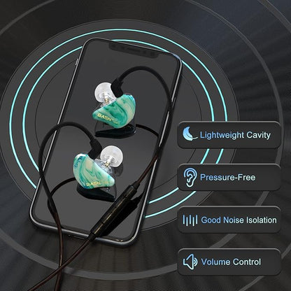 BASN MMCX in Ear Monitor Headphones,Triple Driver IEM in-Ear Earphone for Musician Drummer, Noise-Isolation HiFi Stereo Earbuds with Two Detachable Cables(Bluish White)