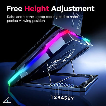 AICHESON Gaming Laptop Cooling Pad with Powerful Cooler Fans, RGB Lighting and Phone Holder for 15-19 inch Laptops and PC Computers