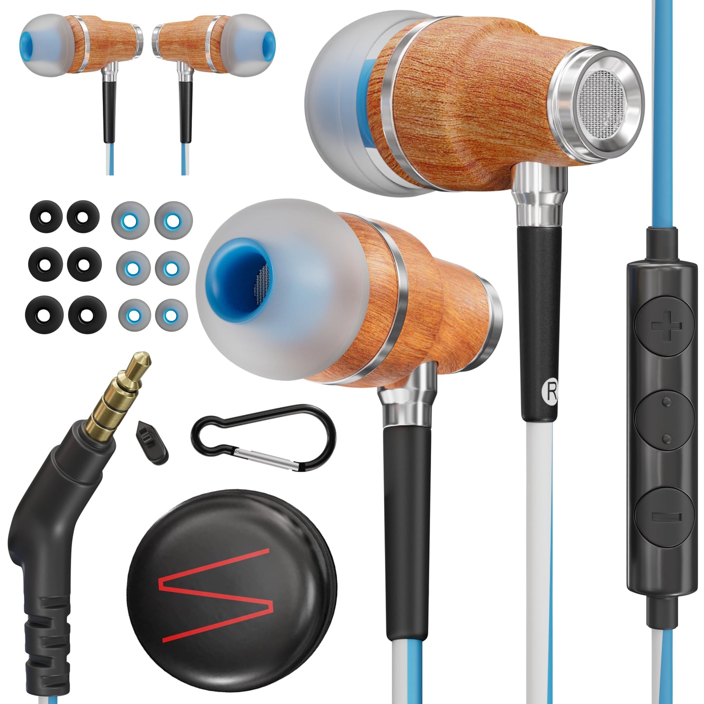 Symphonized Wired Earbuds 3.5mm Jack – Wooden Earphones with Mic & Volume Control, Plug In Ear Headphones Wire, Corded Ear Buds Wired Earbuds with Microphone for Computer, Laptop & Phone with Aux Cord