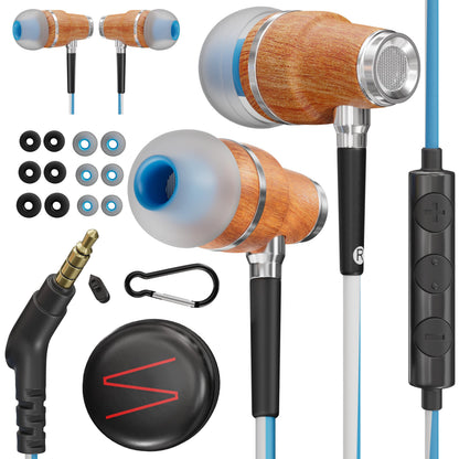 Symphonized Wired Earbuds 3.5mm Jack – Wooden Earphones with Mic & Volume Control, Plug In Ear Headphones Wire, Corded Ear Buds Wired Earbuds with Microphone for Computer, Laptop & Phone with Aux Cord