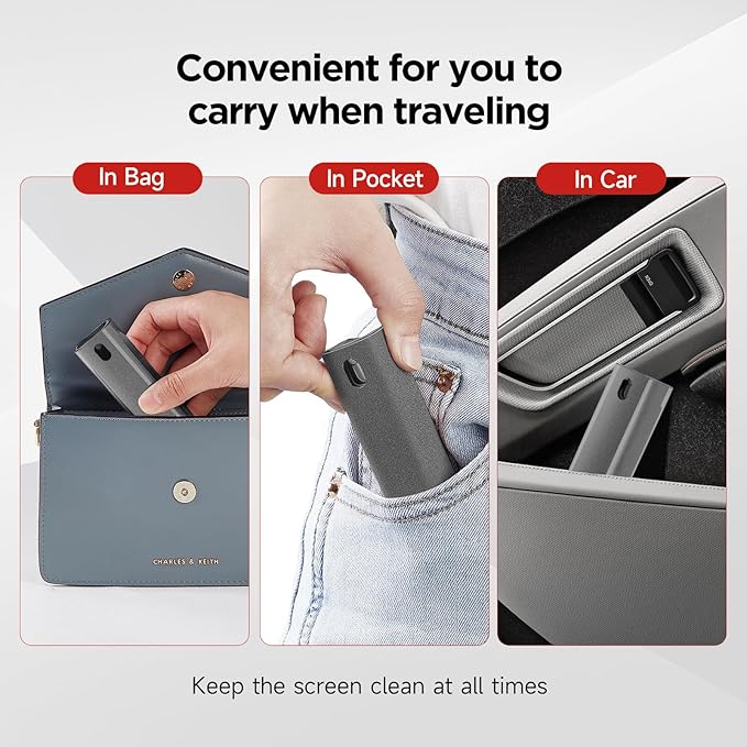 YTT Screen Cleaner, All-in-One Spray & Wipe Cleaner, with Transparent Protective Shell for All Phones, Laptop and Tablet Screens (Gray)