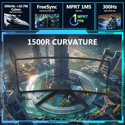 Z-Edge 27 inch Curved Gaming Monitor, FHD 1080P 300Hz 280Hz 240Hz Curved Monitor 1500R Computer Monitor, MPRT 1ms Monitor, 16.7M Colors, UG27S 2X DP 1.4 Ports and 2X HDMI 2.0 Ports