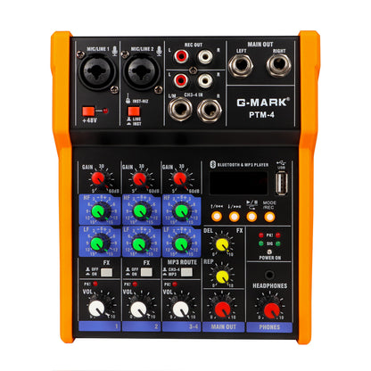 G-MARK Analog Mixer Audio 4 Channel DJ Audio Mixer Bluetooth Studio Karaoke For PC Live Performance KTV Home Stage Music Effects Sound Card Protable Mixing Console