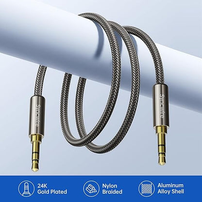 SYNCWIRE 3.5mm Nylon Braided Aux Cable (6.6ft/2m,Hi-Fi Sound), Audio Auxiliary Input Adapter Male to Male Cord for Headphones, Car, Home Stereos, Speaker, iPhone, iPad, iPod, Echo & More – Gold Brown