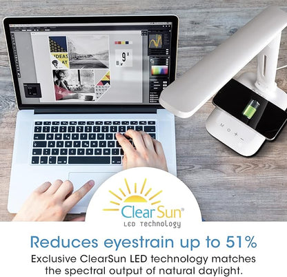 OttLite Charge Up LED Desk Lamp with Wireless Qi Charging & USB Charging Port, with ClearSun LED Technology - Adjustable Neck, 3 Color Temperature Modes, Reduces Eyestrain - Travel-Friendly Task Lamp