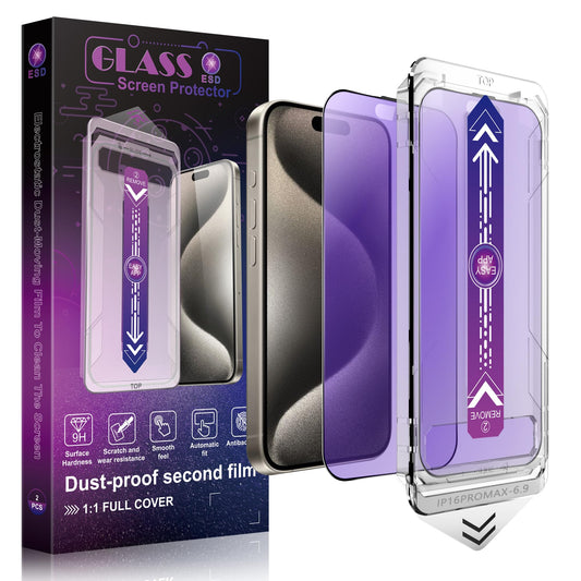 SHANG PIN JIA 2 Pack Screen Protector Tempered Glass for iPhone 15 Pro Max 6.7-Inch Auto Dust Removal, No Bubbles, High Definition Clear, Easy Installation