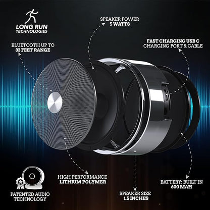 Bluetooth Speaker Set: Wireless Stereo Dual Pairing Portable Twin TWS System With Big Rich Bass Hi-Fi Multi-Room Indoor Outdoor Use Home Deck Pool Work Travel Party Camping Gift Decor Idea (Chrome)