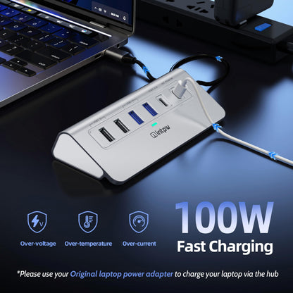 intpw 10-in-1 USB C Hub, P9R Powered USB Hub with 4K HDMI, 3 USB 3.0 5Gbps, PD 100W, 1Gbps Ethernet, SD/TF, Aluminum USB Hub for Laptop, MacBook Pro/Air, iPad Pro, iPhone 17, Dell, HP