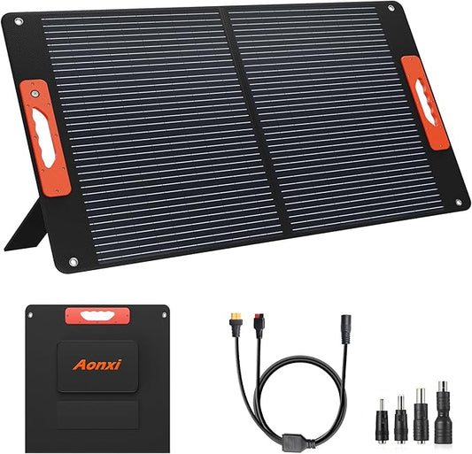 120W Portable Solar Panel for Power Station, Foldable Solar Charger with High 24% Efficiency, ETFE Coating, QC3.0 USB/Type-C & 20V DC Output. Includes Solar Angle Guide & Adapters for Camping, RV
