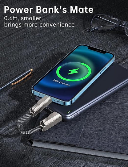 SHEZI [Upgraded 2.0] 4-in-1 Short USB C Cable 60W 0.6FT Fast Charging [480Mbps Data Sync] Flat Nylon Braided Charger Cord Combo, USB A/C to C/L Multi Charge Cable for iPhone/iPad & Most Devices, Grey