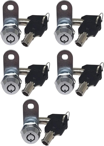 Admiral Locks Tubular Cam Lock, Keyed Alike Removable Key RV Compartment Storage Lock Cabinet Locks (Chrome Pack of 5, 5/8" 180°)