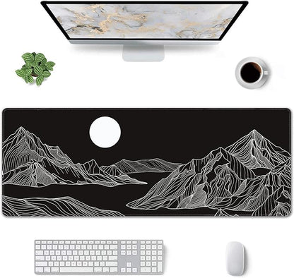 Black and White Mountain Large Mouse Pad,Gaming Keyboard Desk Pad,Extended Mouse Mat Non-Slip Rubber Base with Stitched Edges for Office Game Home XL 31.5"x11.8"