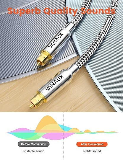 VANAUX Digital Optical Audio Cable 15FT (24K Gold Plated Connectors, Aluminum Alloy Shell,Braided Jacket) S/PDIF Toslink Cable Fiber Optic Cable for Home Theater, Soundbars, Gaming Consoles