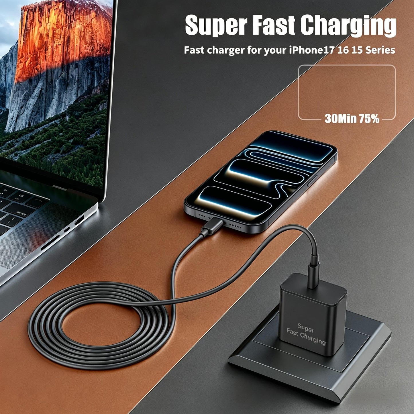 iPhone 17 16 Pro Max Charger Fast Charging, Super Fast USB C Chargers for iPhone 17 (6FT+6FT+10FT) Type C Chargers Cord with Fast Charger Block for iPhone 17/16/15 Series/iPad/ GalaxyS26/S25 Black