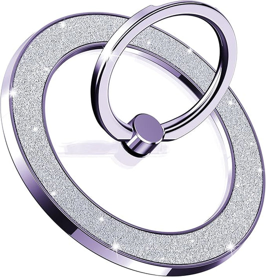 Pikabo Magnetic Phone Ring Holder for MagSafe, Glitter Phone Grip Stand with 360° Rotation Finger Ring Kickstand Compatible with iPhone MagSafe Accessories. (Glitter Purple)