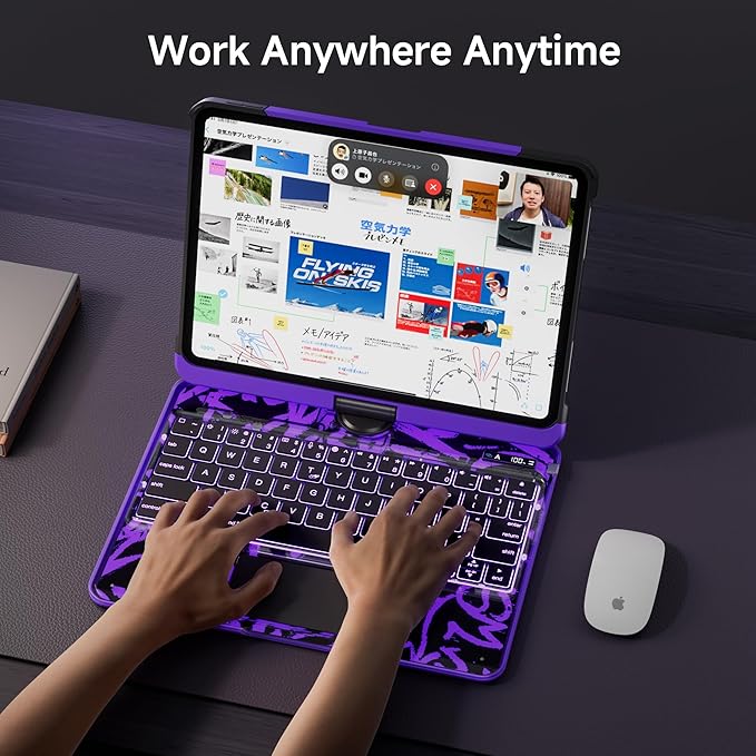 Keyboard Case for 12.9 inch iPad Pro 6/5/4/3rd Gen & 13 inch iPad Air (2025 M3, 2024 M2) Wireless Keyboard with Trackpad 7 Color Backlit, Transparent Protective Cover with Pencil Holder (Purple)