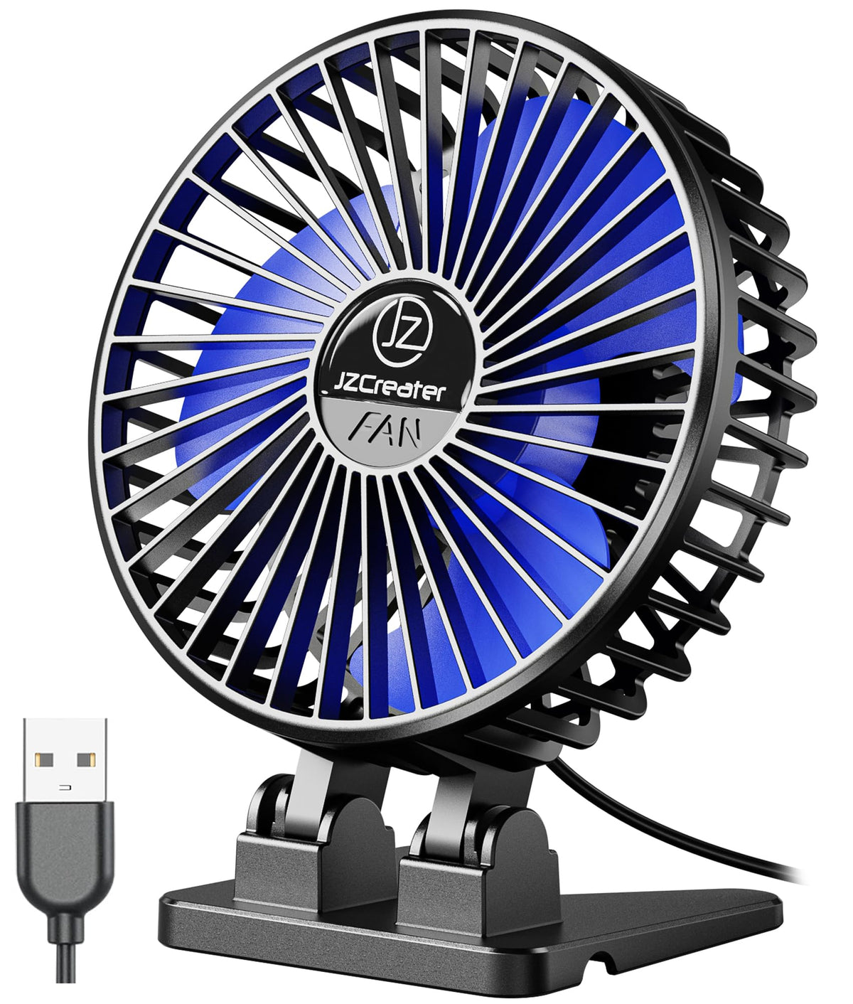 JZCreater USB Desk Fan, Portable Mini Fan, 3 Speeds Desktop Table Cooling, Plug in Power, Rotation Strong Wind, Quiet Personal Small Fan for Home Desktop Office Travel Bedroom, Pink