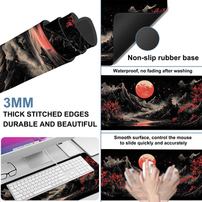 NITAHHHY Chinese Style Painting Gaming Mouse Pad 3mm Thick Stitched Edge Waterproof Non-Slip Large Computer Keyboard Mouse Mat,Suitable for Office Entertainment Decorative Desk Pad 35.4 x 15.7 Inches