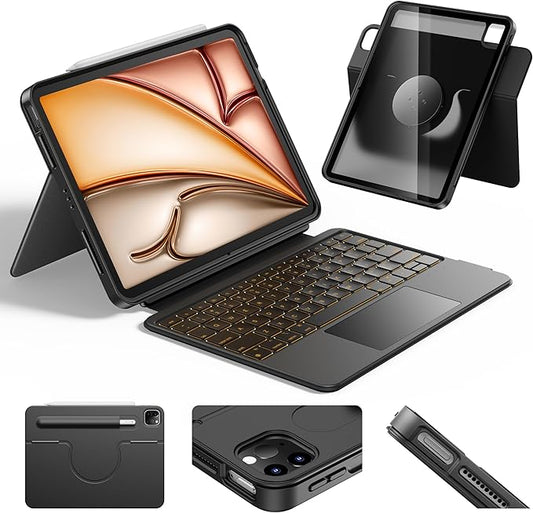 Rotating & Detachable Keyboard Case for iPad Air 11 inch M4/M3/M2,Air 5th/4th gen & iPad Pro 11" 1st/2nd/3rd/4th generation,Adjustable Stand,Stylus Slot,Trackpad,Backlit,Full Protection Cover,Black