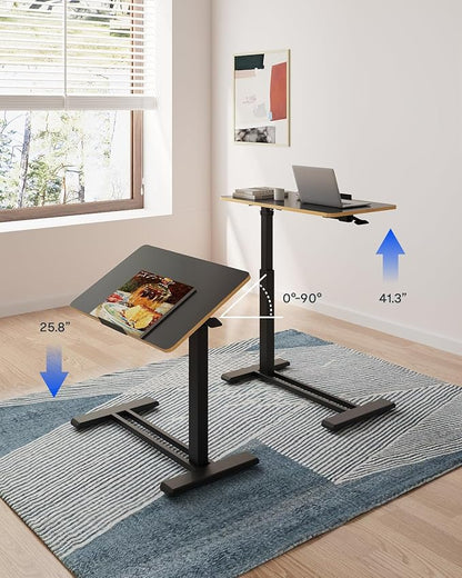 FLEXISPOT H7 PRO Mobile Standing Desk Adjustable Overbed Table Pneumatic with Wheels 90°Tiltable Portable Laptop Desk Rolling Computer Cart Foldable Bedside Table(31.5" W x 17.7" D D, Black)