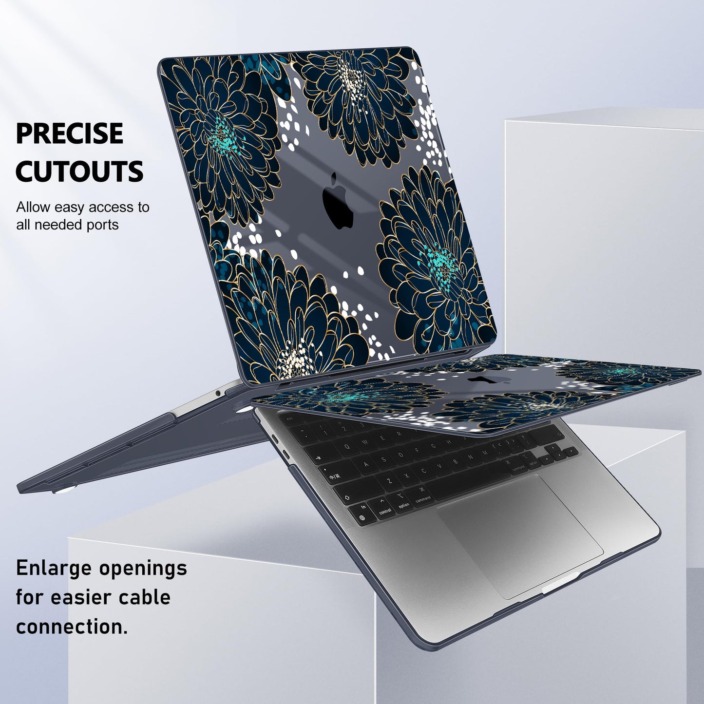 Lepeoac Case for MacBook Pro 13 inch Case M2 2022-2016 A2338 M1 A2251 A2289 A2159 A1989 A1708 A1706, Plastic Hard Shell + Keyboard Cover + Dust Plug, Luxury Floral