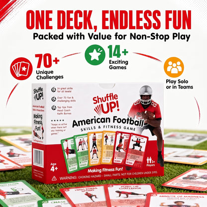 Shuffle Up Football Game - 70+ Fitness Cards, Training Equipment Kids Gift