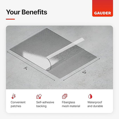 GAUDER Fly Screen Repair Patches - Insect Screen Repair Set Made from Fiberglass Self-Adhesive - for Door, Porch and Window (6 Patches - 5" x 7")