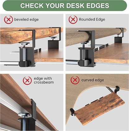 Extra Large Keyboard Tray Under Desk - Slide Out with Sturdy C-Clip Mount System, 31.5" (35.8" Including Clamps) x 11.8" Put-Out Keyboard Tray Computer Drawer, Rustic Vintage Brown