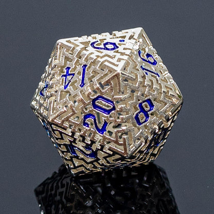 Rolledomain Metal Hollow DND Dice Set with A Gift Box, Silver Metallic Luster Maze Design, Ideal DND Dice Set for D&D DM and Players, Perfect for Dungeons and Dragons, MTG, COC Game Meetings (Cleric)