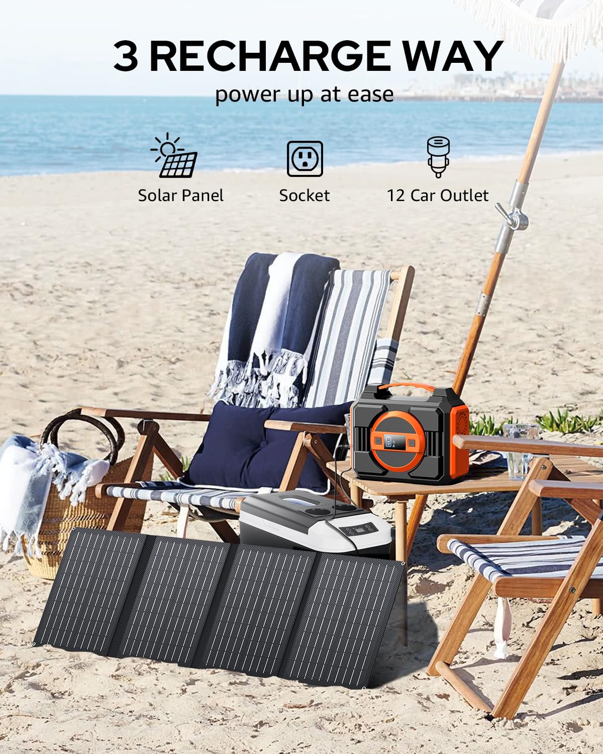 Portable Solar Generator, 300W Portable Power Station with Foldable 40W Solar Panel, 220Wh 60000mAh Battery Power Pack with 110V Pure Sine Wave AC for Camping RV Van Emergency Backup