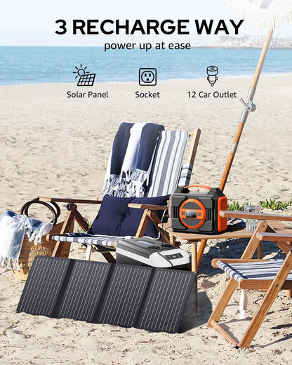 Portable Solar Generator, 300W Portable Power Station with Foldable 40W Solar Panel, 220Wh 60000mAh Battery Power Pack with 110V Pure Sine Wave AC for Camping RV Van Emergency Backup