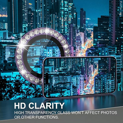 Choiche [3+1 for iPhone 14 Pro/iPhone 14 Pro Max Camera Lens Protector Bling, 9H Tempered Glass Camera Cover Screen Protector Metal Ring Decoration Accessories (Diamond-Purple)