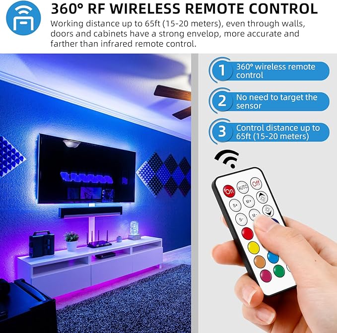 RGBZONE 3-PIN LED Controller, RF Wireless Remote Control, DC5V/12V/24V Mini Controller for Dream Color WS2812B WS2812 WS2811 Light Strips (21 Key)