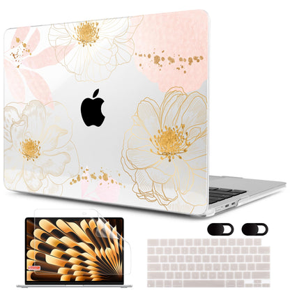 MEEgoodo Case for M5/M4/M3/M2 MacBook Air 13 inch 2026 2025 2024 2022, Fit Model A3449/A3240/A3113/A2681, Case Compatible with MacBook Air 13.6-inch, Tropical Pink Flowers