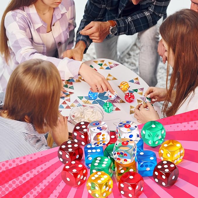Seenelling 25 mm 18 Pcs Casino Theme Party Dice Large Opaque Jumbo Acrylic D6 Dice for Casino, Craps, Table Games and Board Games (Clear Color)