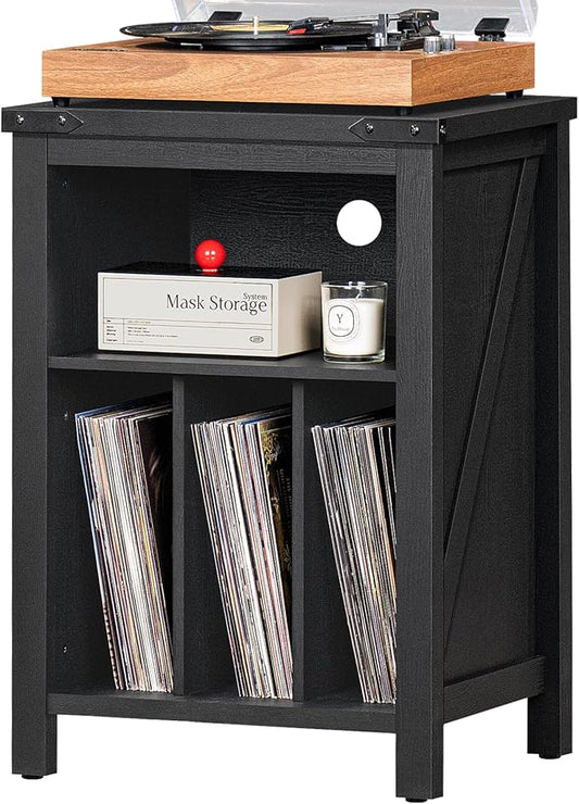 Joaxswe Record Player Stand with Vinyl Record Storage,Black Record Player Table Holds up to 160 Albums,Large Wood Turntable Stand Cabinet Dispaly Shelf for Living Room,Bedroom,Office