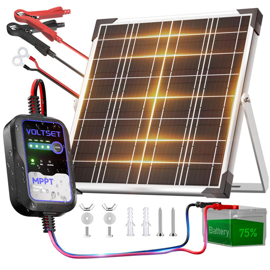 Voltset 20W 12V Solar Panel Battery Charger Trickle Maintainer Kit