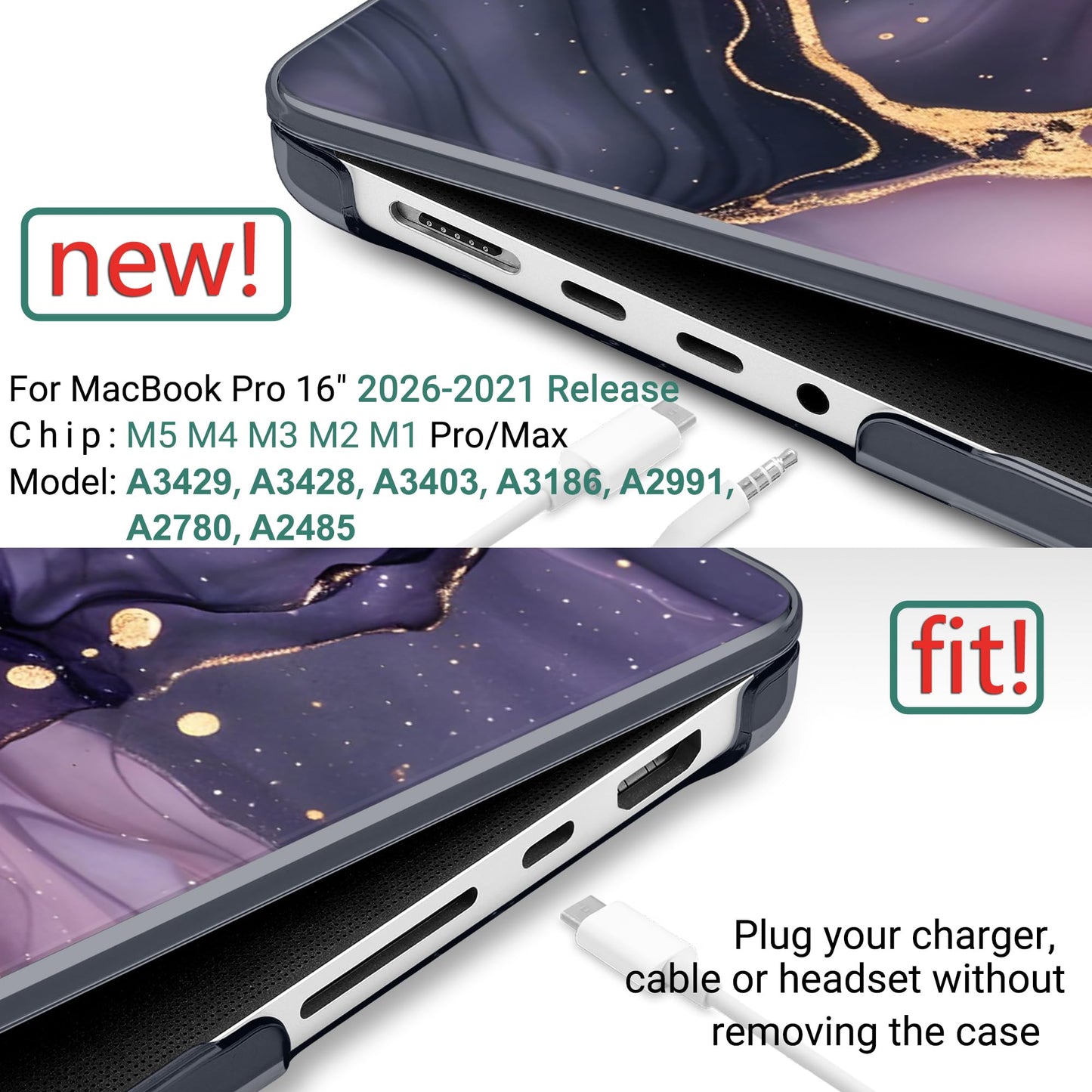 DONGKE Compatible with MacBook Pro 16 Inch Case (2026-2021 Release, M5 M4 M3 M2 M1 Pro/Max Chip), Plastic Hard Shell Cover with Keyboard Cover & Screen Protector for MacBook Pro 16", Marble & Flower