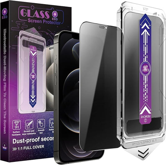 CHRYSHA 2-Pack Privacy Screen Protector for iPhone 12 Pro and iPhon 12 6.1-Inch, Auto Dust Removal, No Bubbles,Anti-Spy Tempered Glass Film, Easy Installation