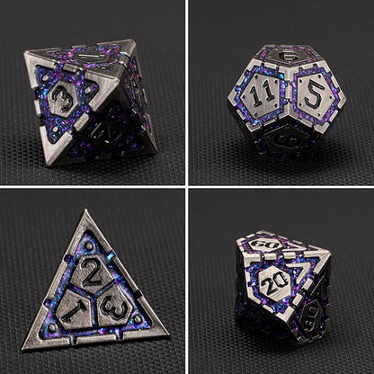 Metal D&D Dice Set, Polyhedral Metallic Dice with Cracks for Dungeons and Dragons RPG TTRPG DND 7-Die Set with Gift Case