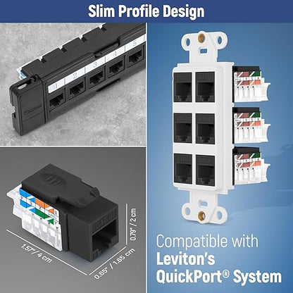 Everest 45° Angled RJ45 Cat6 Keystone Jacks 50-Pack in Black - Slim Profile Female RJ45 Connectors - Cat 6 Keystone Jack - Compatible with 45° Angled Speed Termination Tool - 45Term (B0BL3GS7ZY)