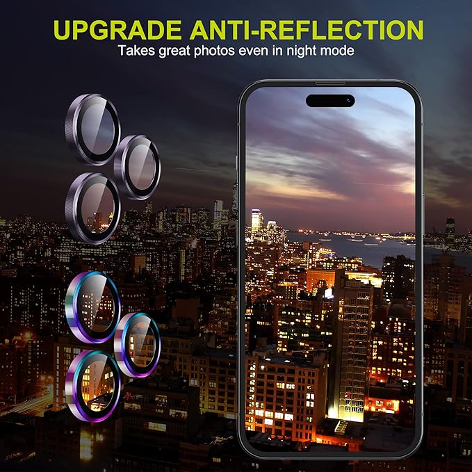 WSKEN for iPhone 14 Pro/iPhone 14 Pro Max Camera Lens Protector,[Night Shooting Mode] HD Tempered Metal Glass Camera Screen Protector Cover Film Accessories,Deep Purple + Colorful