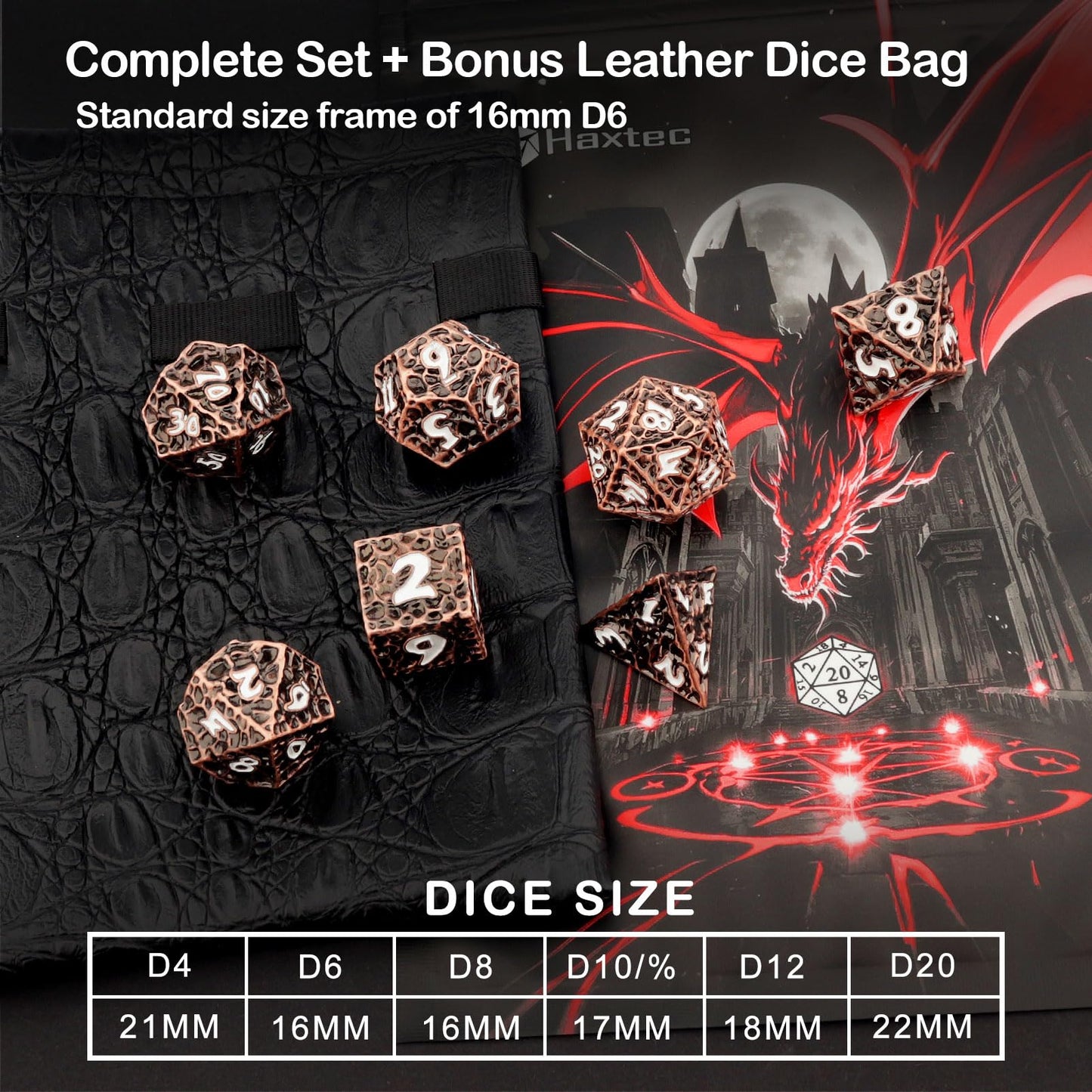 Haxtec Metal DND Dice Set, 7 Pcs Meteorite Texture Polyhedral Dice for RPG