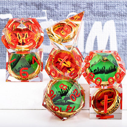 ORIFANTOU Magic Golden Ring DND Dice Set Sharp Edge Red Gaze Eye Resin Dice with Box, for use with RPG D&D Tabletop Games Lord D and D Polyhedral Dice Set