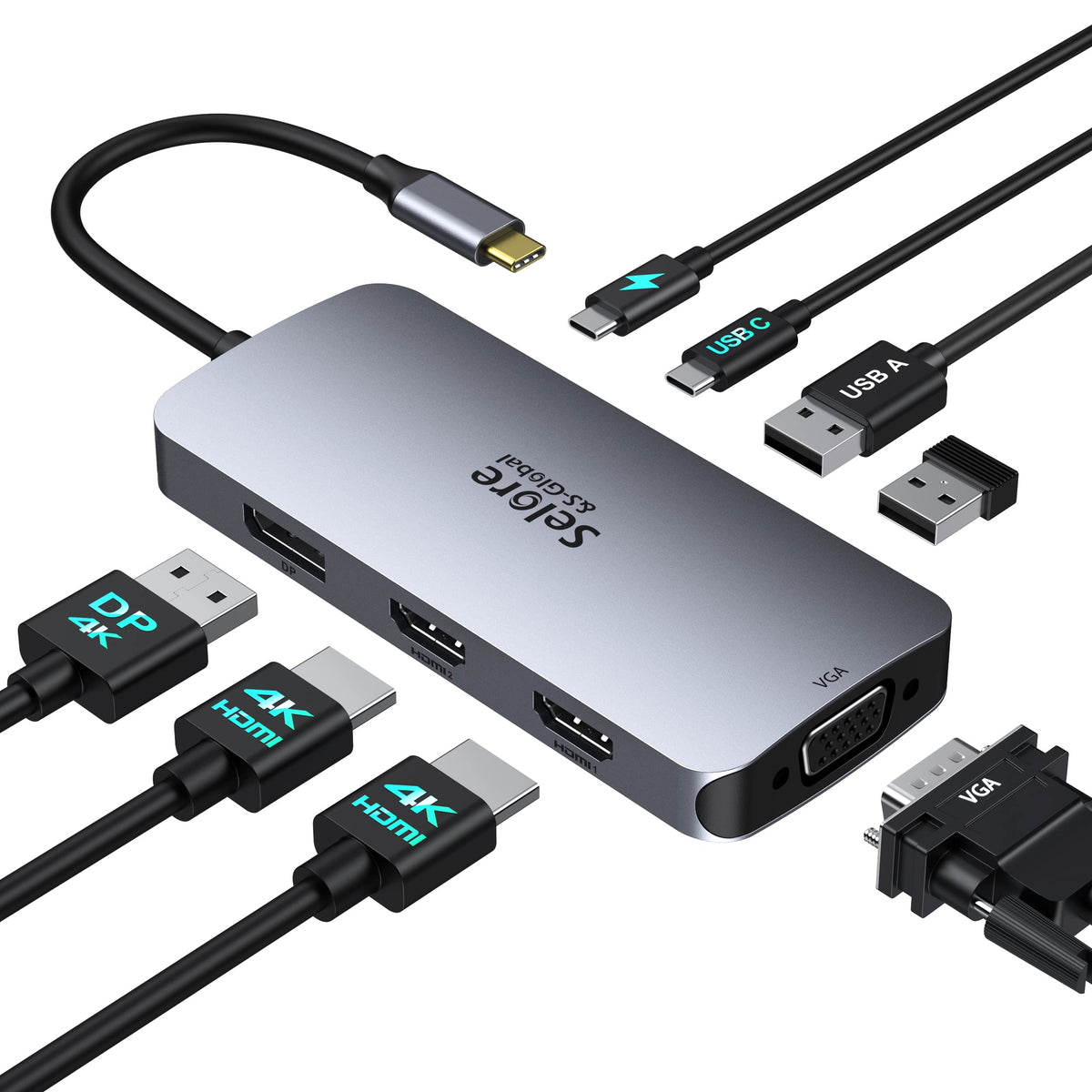 Selore Laptop Docking Station Dual HDMI Monitor 13-in-1 USB-C Dock