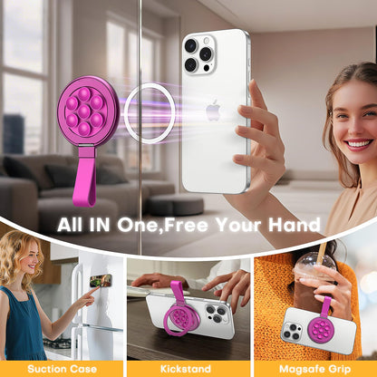 TAURI for Magsafe Suction Phone Grip - Universal Magnetic Suction Grip, 360° Rotating Hands-Free Holder, Silicone Suction Grip for iPhone 17 Pro Max/16/Android/S25,Hot Pink