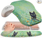2-in-1 Ergonomic Set, Wave Keyboard Wrist Rest and Massage Slope Mouse Pad Wrist Support, Rebound Memory Foam for Relieve Carpal Tunnel Syndrome and Wrist Pain (Oil Painting Cats)